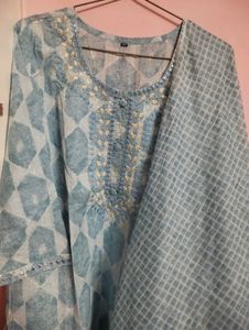 Blue Printed Kurta Set with Dupatta