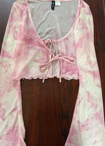 H&M Sheer Butterfly Tie Front Top