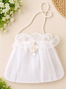White Tulle Clutch Bag with Flower Accent