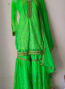Vibrant Green Sharara Set with Embellishments