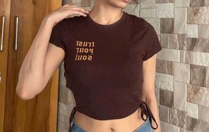 Brown Side-Tie Crop Top