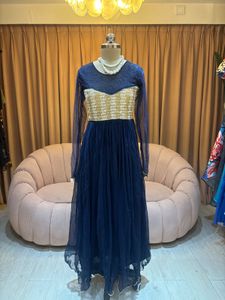 Elegant Navy Blue Embroidered Gown
