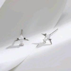 Silver Airplane Stud Earrings