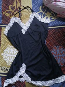 Black Lace Trim Cami Slip Dress