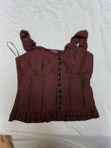 Chic Red & Black Polka Dot Corset Top