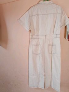 Cream Denim Button-Up Midi Dress