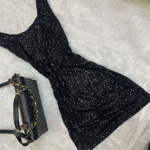 Sparkly Black Sequin Mini Dress