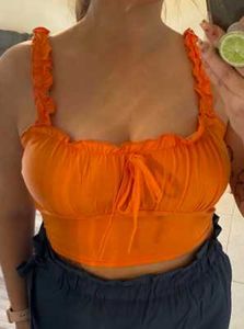 Cute Orange Ruffle Crop Top