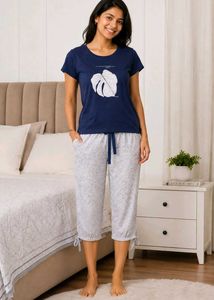 Blue Leaf Print Night suit