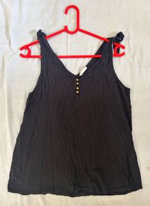 Black V-Neck Button Tank Top