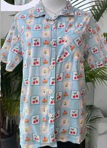 Cute Cherry Print Button-Up Shirt