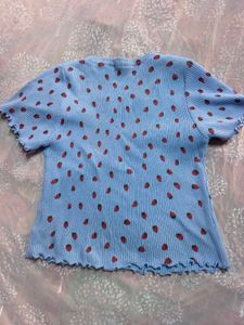 Baby Blue Ribbed Strawberry Top (Women's)