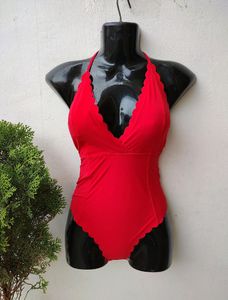 H&M Red scalloped One Piece bathing Suit Swimsuit
