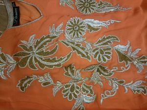 Embroidered Orange Aline gownwith free set