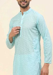 Men's Light Blue Embroidered Kurta