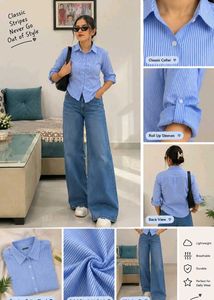 Chic Blue Striped Button-Up Shirt