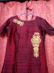 Elegant Maroon Embroidered Gown kurti