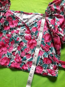 Chic Multicolor Floral Puff Sleeve Crop Top Women