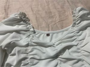 White Long Sleeve Ruched Top