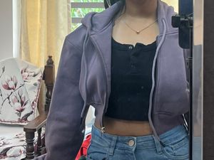 Purple Cropped Zip-Up Hoodie