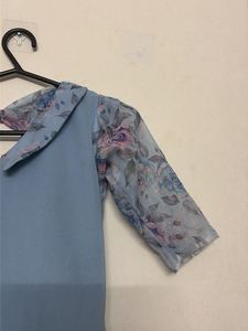Blue Floral Sleeve A-Line Dress
