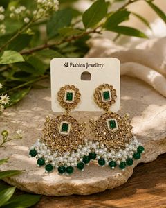Designer Ad Crysta Jhumka Earrings with Pearls &amp; B