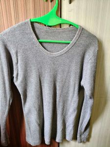 Grey Waffle Knit Long Sleeve Top