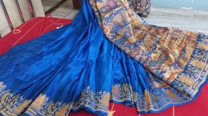 Vibrant Blue Saree with Intricate Weave