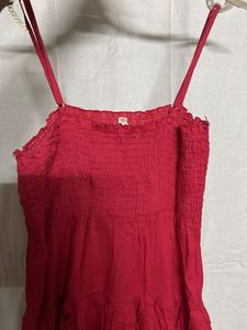 Red Smocked Tiered Dress