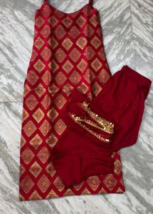 Elegant Red & Gold Kurta Set