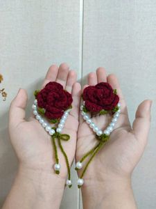 Handmade Crochet Rose & Pearl Hair Clips (Pair)
