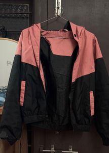 Pink &amp; Black Hooded Windbreaker Jacket
