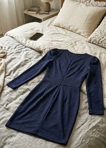 Elegant Navy Blue Ruched Midi Dress