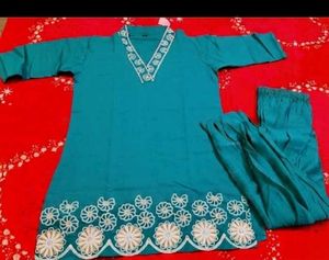 Teal Embroidered Kurta Set