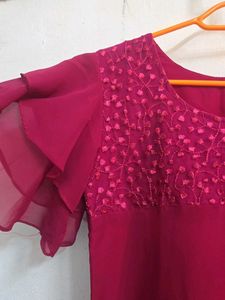 Elegant Red Ruffle Sleeve Dress