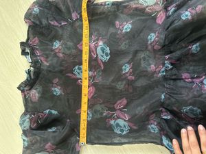 Sheer Floral Puff Sleeve Blouse
