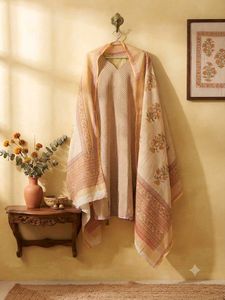 Elegant Cream Printed Kurta Set with Dupatta