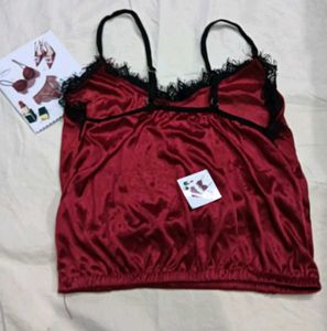 Silky Red32,34🆕🎁 Camisole with Black Lace