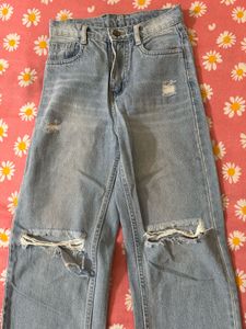 Light Wash Ripped Wide Leg Jeans