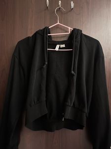 Black Cropped Zip-Up Hoodie