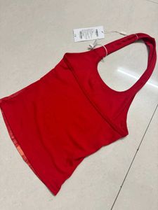 Red Halter Neck Graphic Top