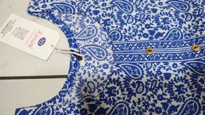 Blue &amp; White Paisley Print Kurta