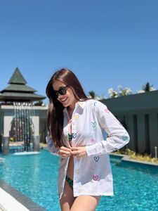 Chic Heart Print Button-Down Shirt