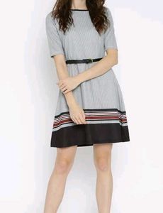 Striped Hem Dress with Belt