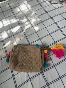 Cute Pom-Pom Jute Pouch