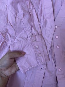 Pink Button-Down gathered shirt