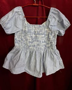 Blue Striped Peplum Top