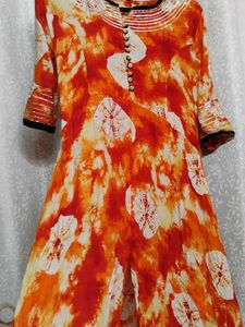Vibrant Orange &amp; White Kurta