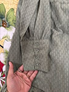 Chic Olive Green Ruffle Dress (L Size)