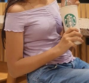 Lilac Off-Shoulder Ribbed Top